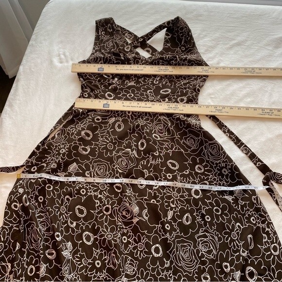 Vintage Sheri Martin Midi Floral Brown White V Neck Criss Cross Size 10 - Picture 10 of 11